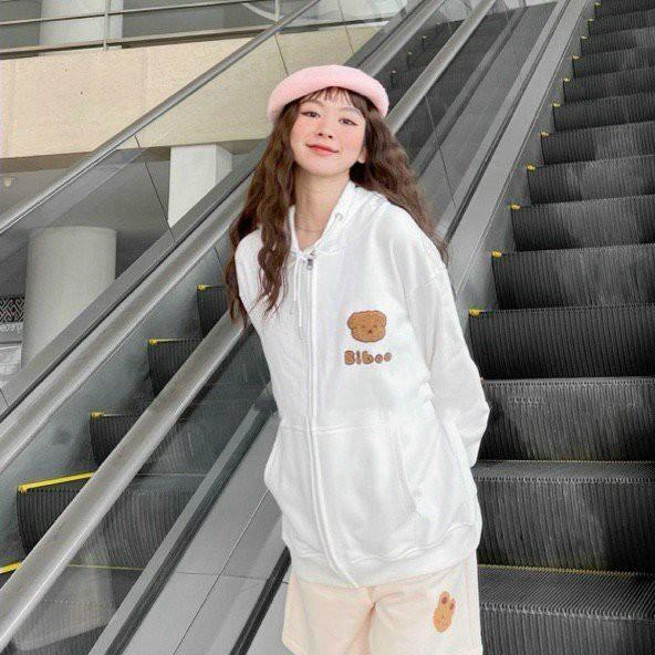 Áo khoác nỉ, áo khoác hoodie nữ THÊU GẤU cực đẹp shopmap