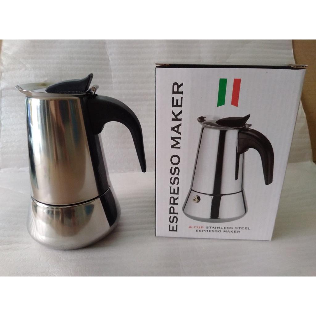 BÌNH PHA CAFE BẾP TỪ Moka đáy bầu INOX 200ml phong cách Ý THẨM THẤU NGƯỢC kiểu dáng thể thao hiện đại