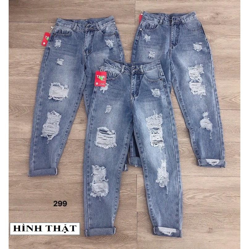 QUẦN JEANS BAGGY NỮ RÁCH LƯNG CAO FORM CHUẨN – QUẦN BÒ NGỐ 299