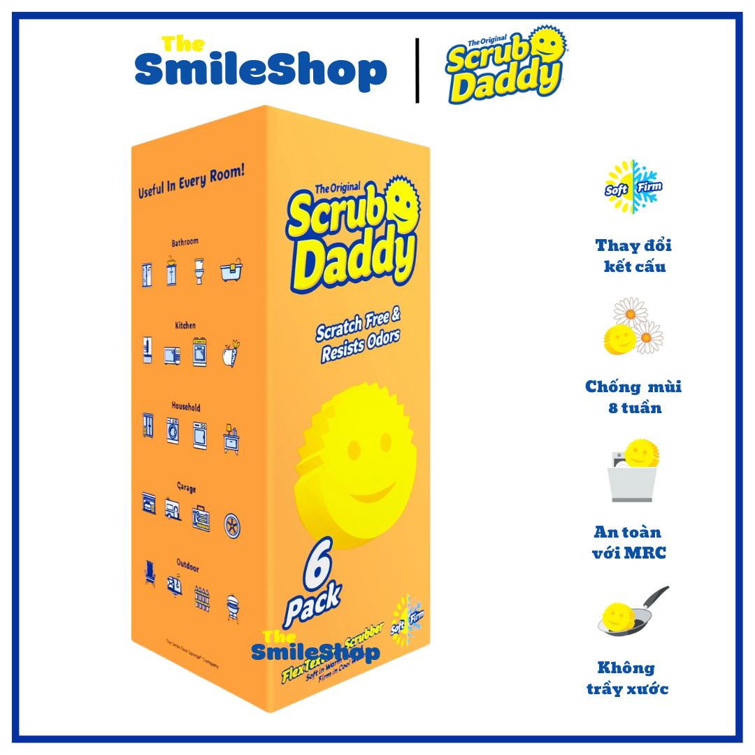 Hộp 6 miếng bọt biển Scrub Daddy tiện dụng, không trầy xước,và chống lại mùi hôi của Mỹ