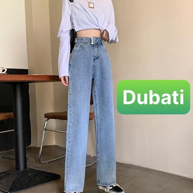 QUẦN BAGGY JEAN NỮ ỐNG RỘNG SUÔNG KHÓA DÂY NÚT BẤM MỚI LƯNG CAO NÂNG MÔNG -DB 129- DUBATI FASHION