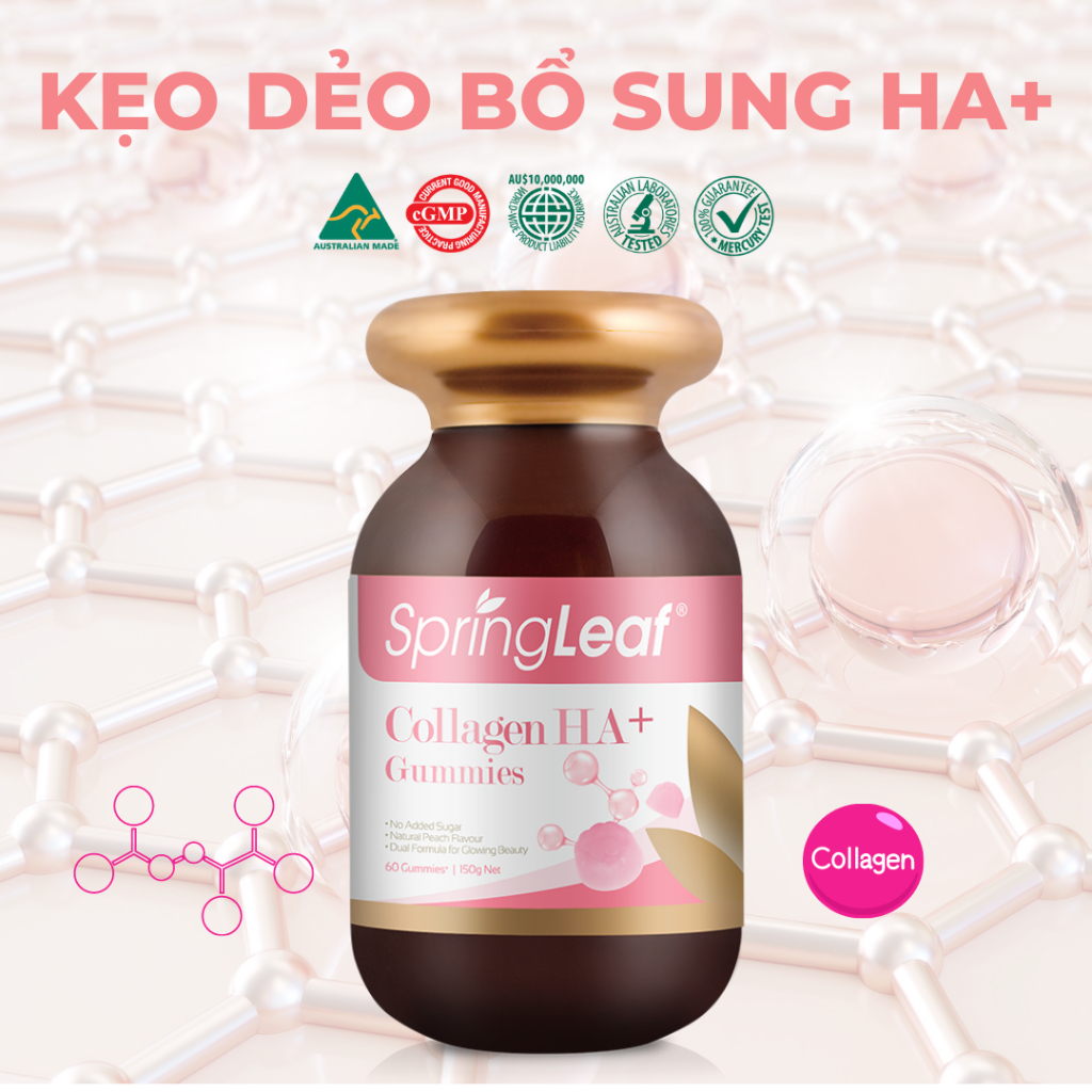 Hỗ trợ da tóc móng Viên nhai Spring Leaf Collagen HA plus Gummies 60 viên