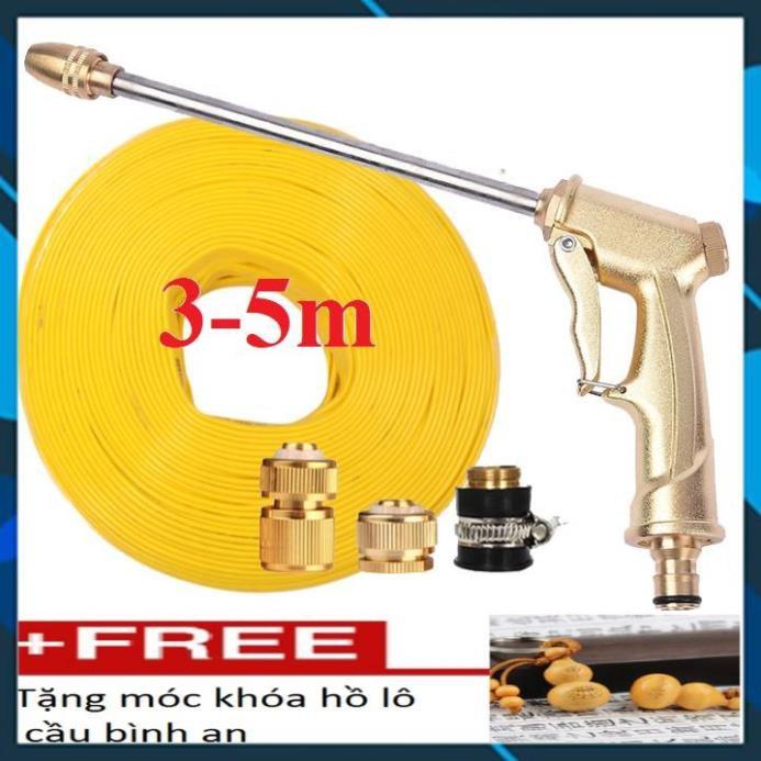 ️ Bộ dây vòi xịt nước rửa xe,tưới cây ,tăng áp 3 lần,loại 3m, 5m 206701-3đầu đồng,cút,nối đồng+ móc khoá