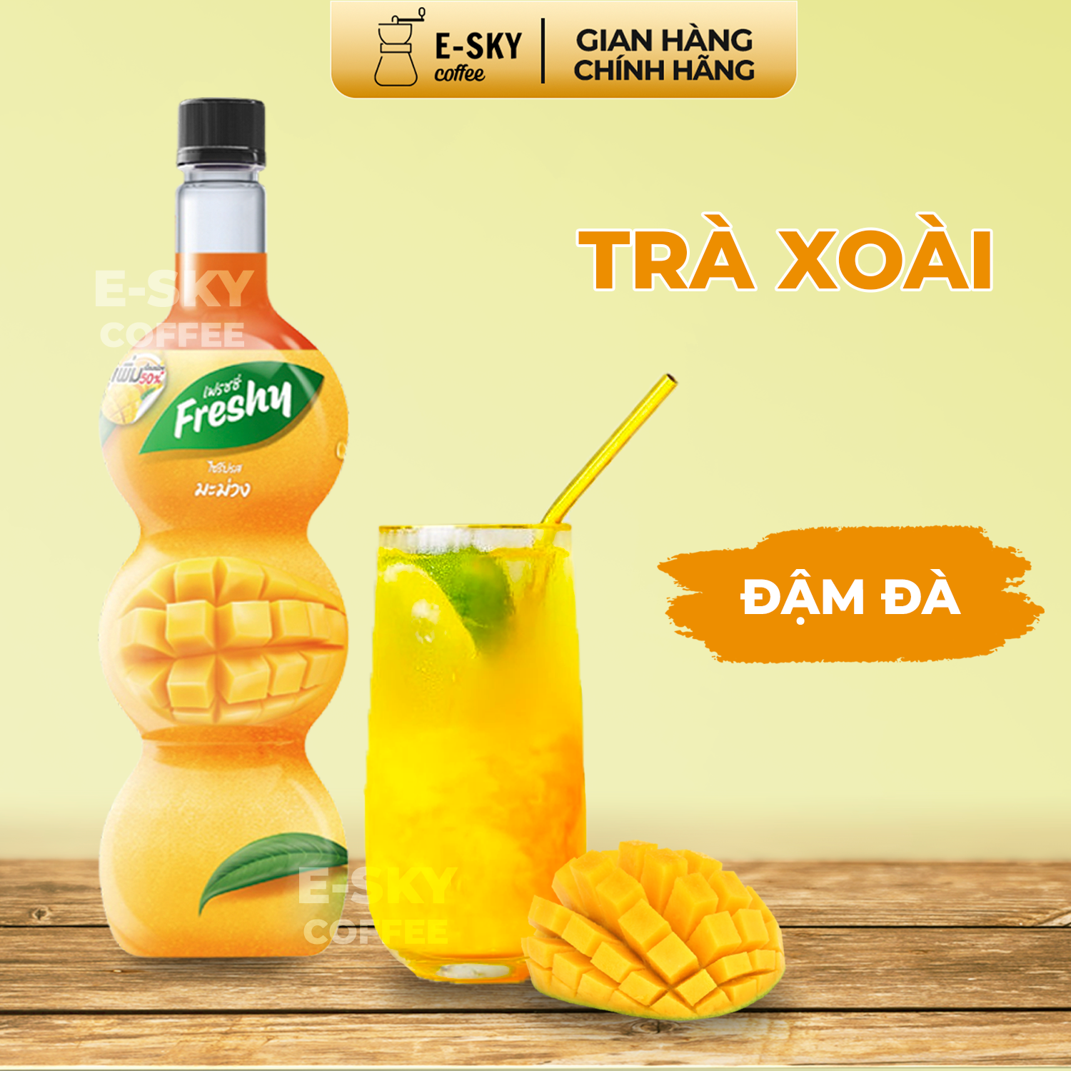 Siro Xoài Freshy Mango Syrup Nguyên Liệu Pha Chế Trà Sữa Chai 710ml