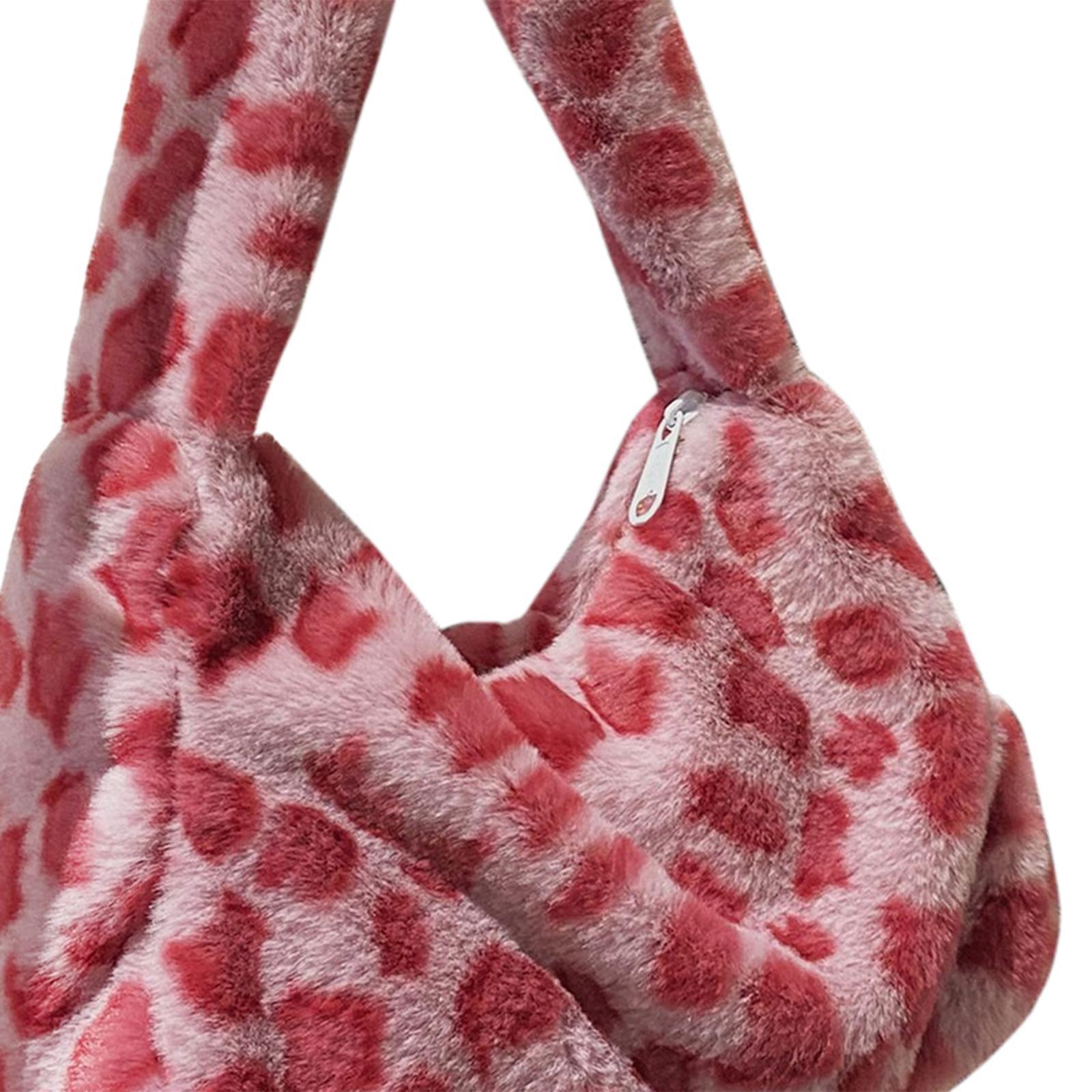 Fashion Plush Shoulder Bag Lady Casual Tote Underarm Bag Lightweight Small Purse Leopard Pattern Handbag for Travel Work