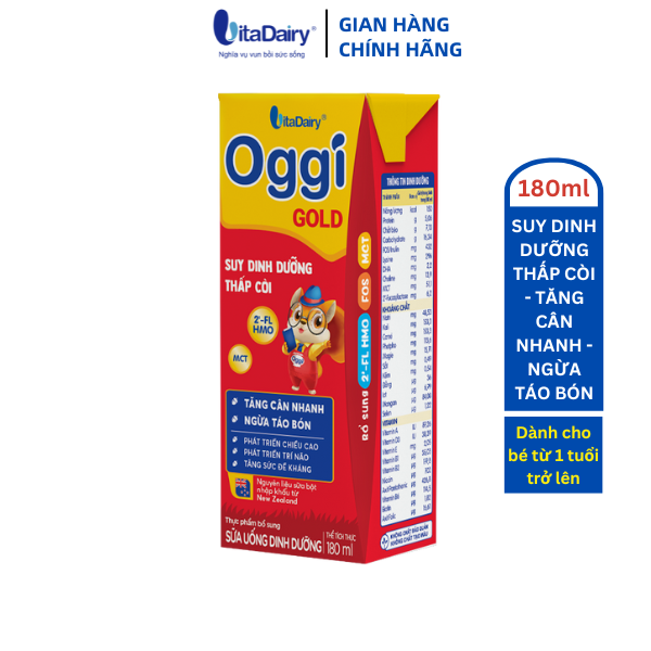 Sữa uống dinh dưỡng Oggi Gold 180ml giúp bé tăng cân nhanh, ngừa táo bón - VitaDairy