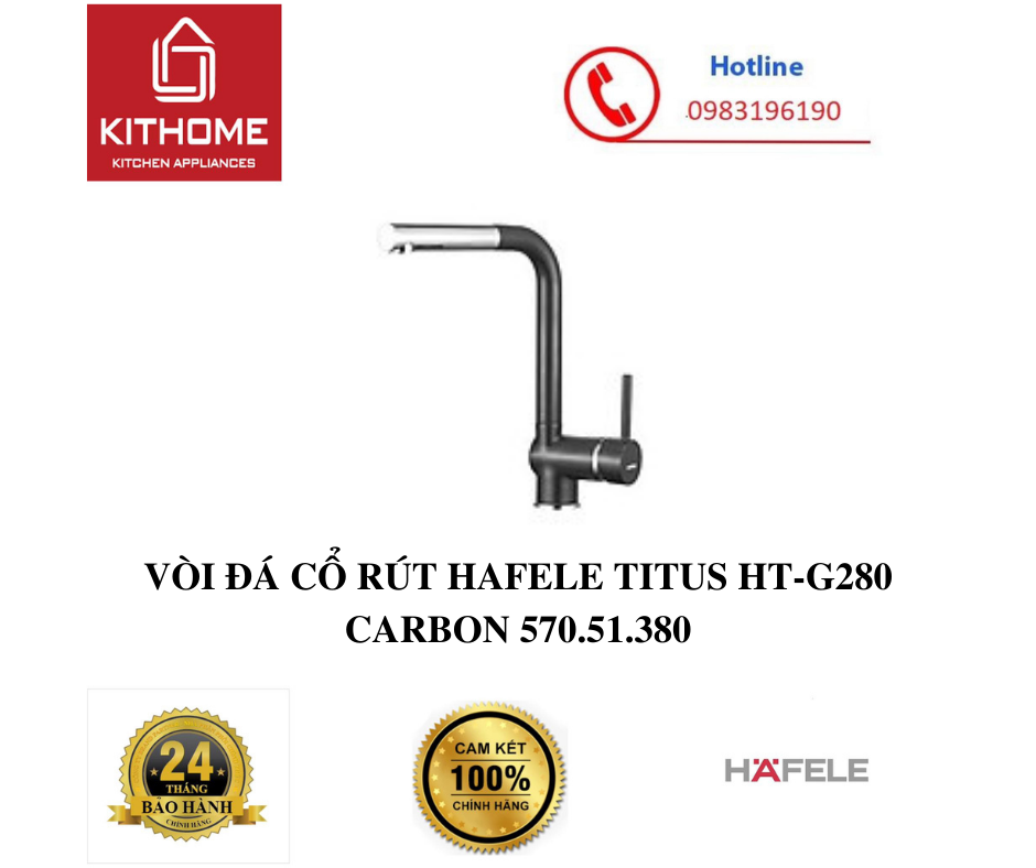 VÒI ĐÁ CỔ RÚT HAFELE TITUS HT-G280 CARBON 570.51.380 - Hàng chính hãng