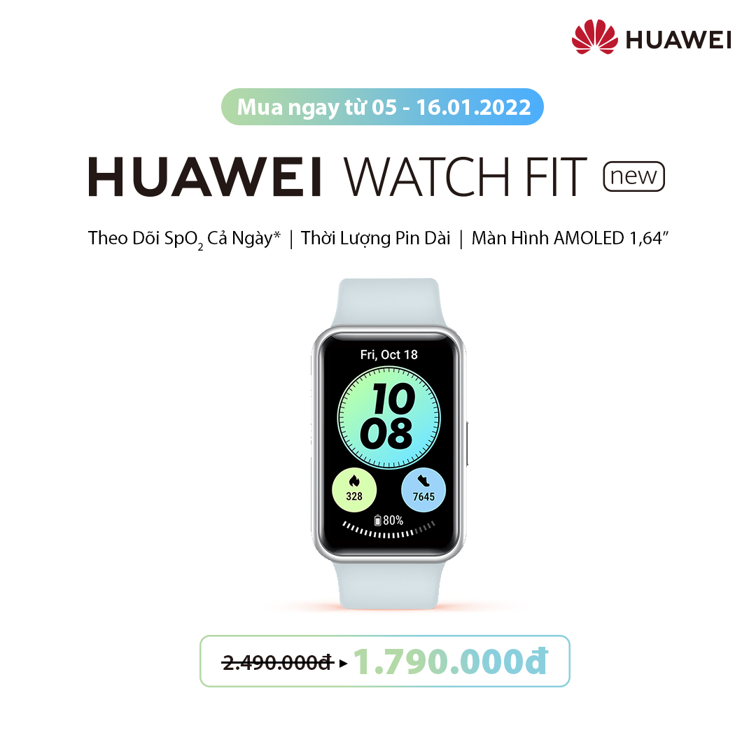 Đồng Hồ Thông Minh HUAWEI WATCH FIT Mới | Theo Dõi Spo2 Cả Ngày | Thời Lượng Pin Dài | Màn Hình AMOLED 1,64” | Hàng Chính Hãng