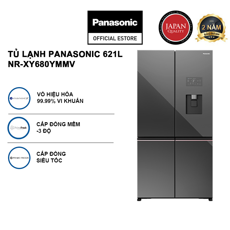 Tủ Lạnh Cao Cấp Panasonic 621L NR-XY680YMMV - Vô hiệu hóa vi khuẩn 99,99% - Cấp Đông Mềm - Lấy Nước Ngoài - Làm Đá Tự Động - Hàng chính hãng