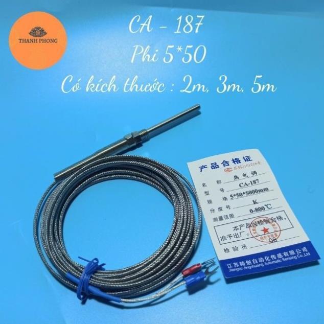 Dây Can Nhiệt K Đầu Dò 5cm Phi5x50 Dải Nhiệt Độ 0-800°C Đủ Kích Thước