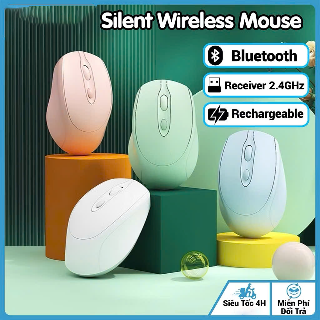 Chuột Không Dây Sạc Pin Click Siêu Tĩnh Âm 2 Chế Độ Bluetooth 5.2 &amp; USB 2.4G, 3 Mức DPI KẾT NỐI ĐIỆN THOẠI IPAD LAPTOP - HÀNG CHÍNH HÃNG
