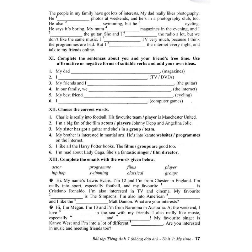 SÁCH - Bài tập tiếng anh 7 - không đáp án -MK