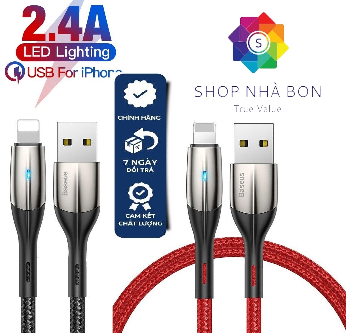 Cáp Sạc nhanh Baseus B01 có đèn LED Cho Iphone / Ipad - Hàng chính Hãng