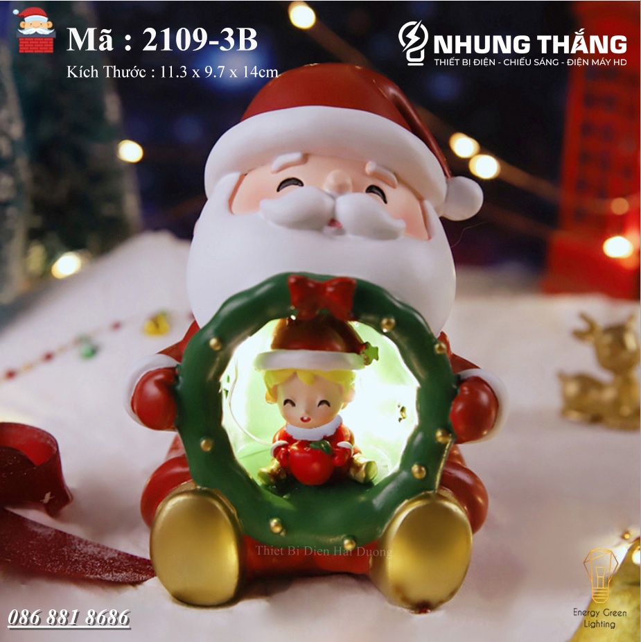 Quà Tặng Giáng Sinh - Đèn Ngủ Hình Ông Già Noel Ôm Cô Bé,Cậu Bé Siêu Dễ Thương 2109-3A - Trang Trí Giáng Sinh - Dùng Pin