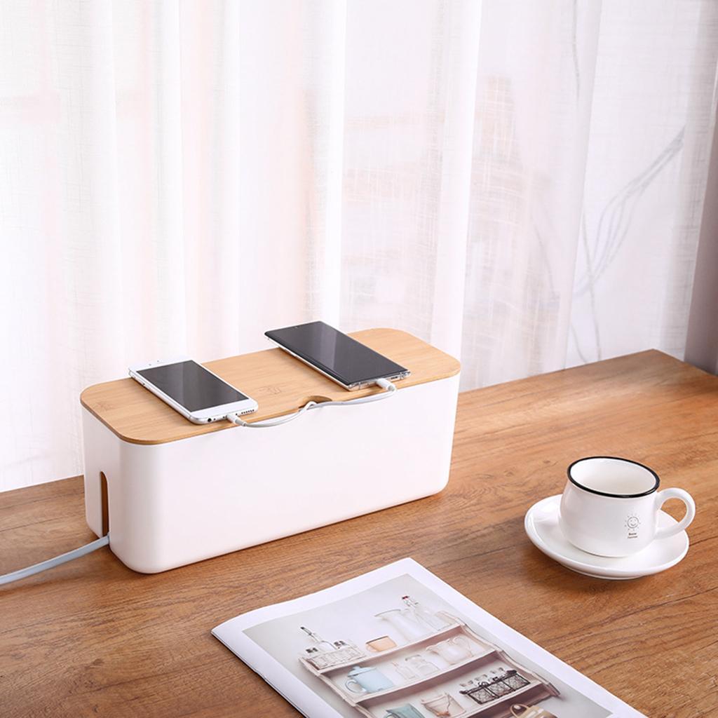 Cable Management Box Cord Tidy Socket Organizer for Home Office Small White