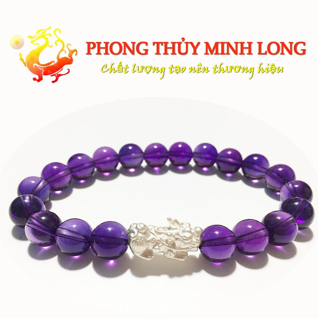 Vòng tay đá.thach anh tím chất lượng 5A mix Tỳ Hưu Bạc hợp với người mệnh Hỏa và Thổ