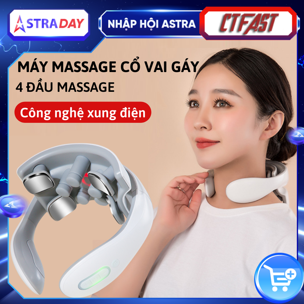 Máy massage cổ vai gáy CTFAST JT-88, máy mát xa nhiệt 4 đầu xung điện cùng 5 đầu rung hỗ trợ xoa bóp giảm nhức mỏi, thư giãn cột sống - Hàng cao cấp loại 1