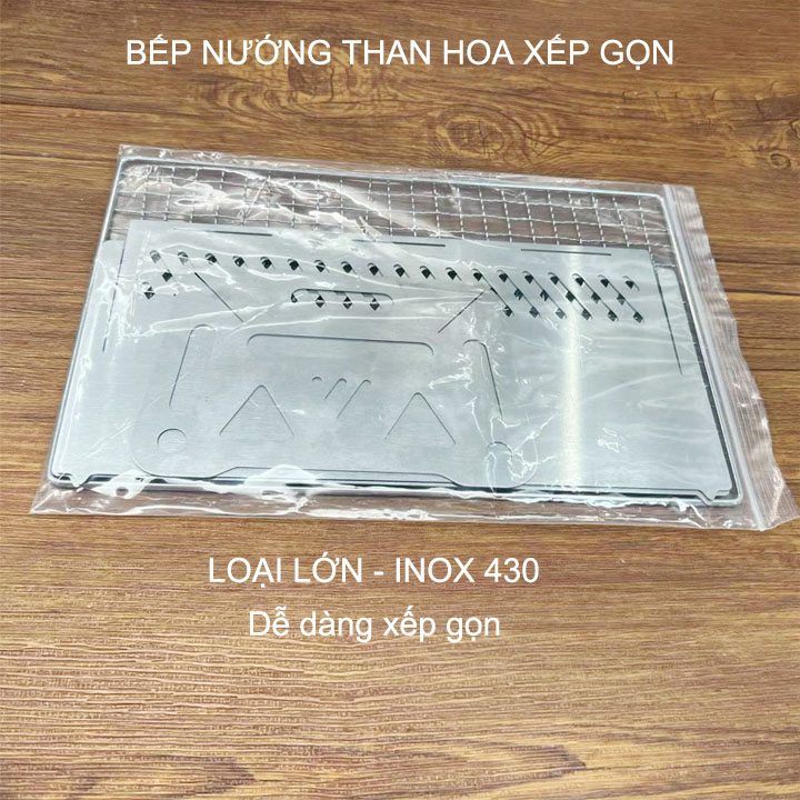 Bếp nướng than hoa xếp gọn, bằng inox 430, chuyên cho cắm trại, picnic rất tiện, loại lơn 28x18cm