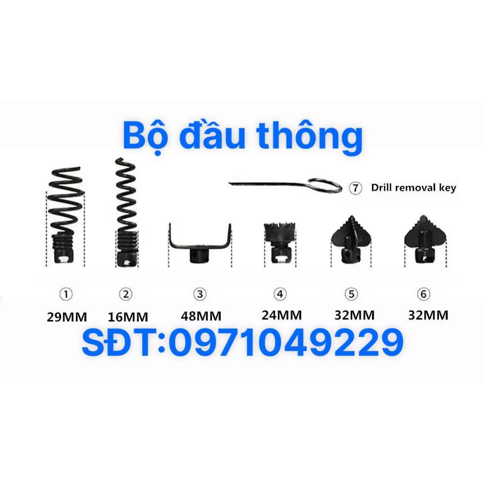 Dây thông tắc cống, đường ống đường kính 16mm dùng tay quay dài 15m bao gồm 6 đầu thông và 1 tay quay