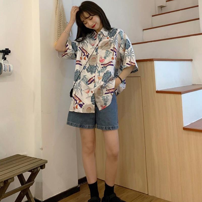 Áo Sơ Mi Tay Ngắn Hoạ Tiết In Phong Cách Retro