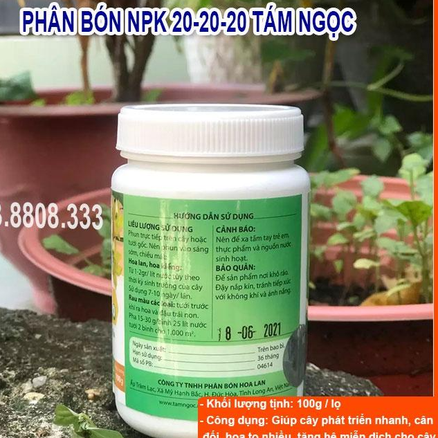 Phân Bón NPK 20-20-20 TÁM NGỌC lọ 100gram - Kích Thích Cây Phát Triên Phân Hóa Mầm Hoa
