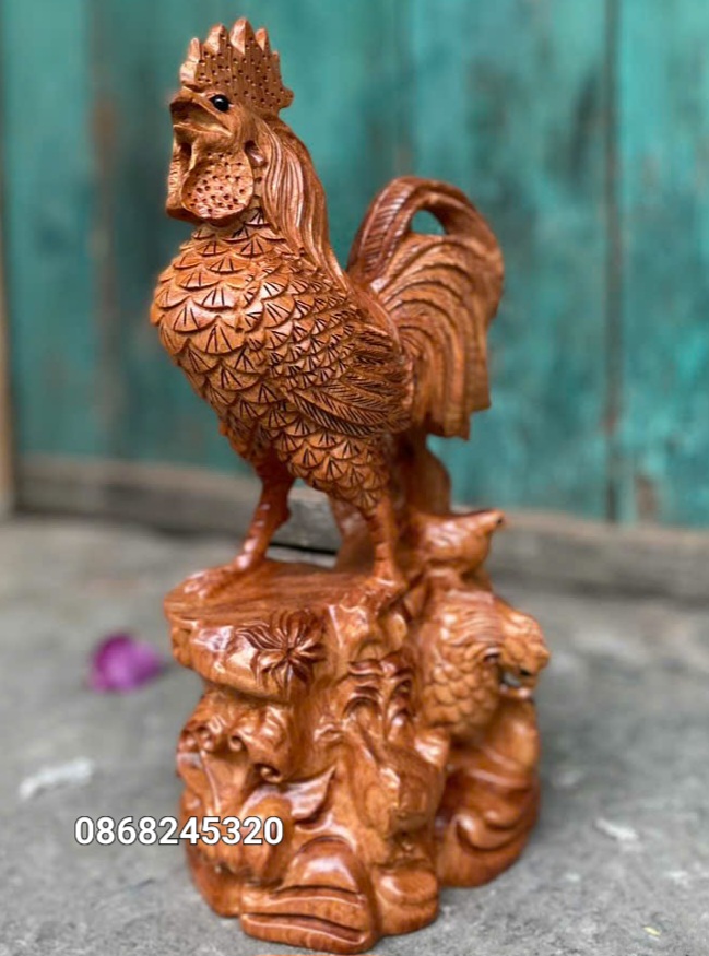 Tượng gia đình gà mẫu tử bằng gỗ hương đá kt cao 30×15×12cm