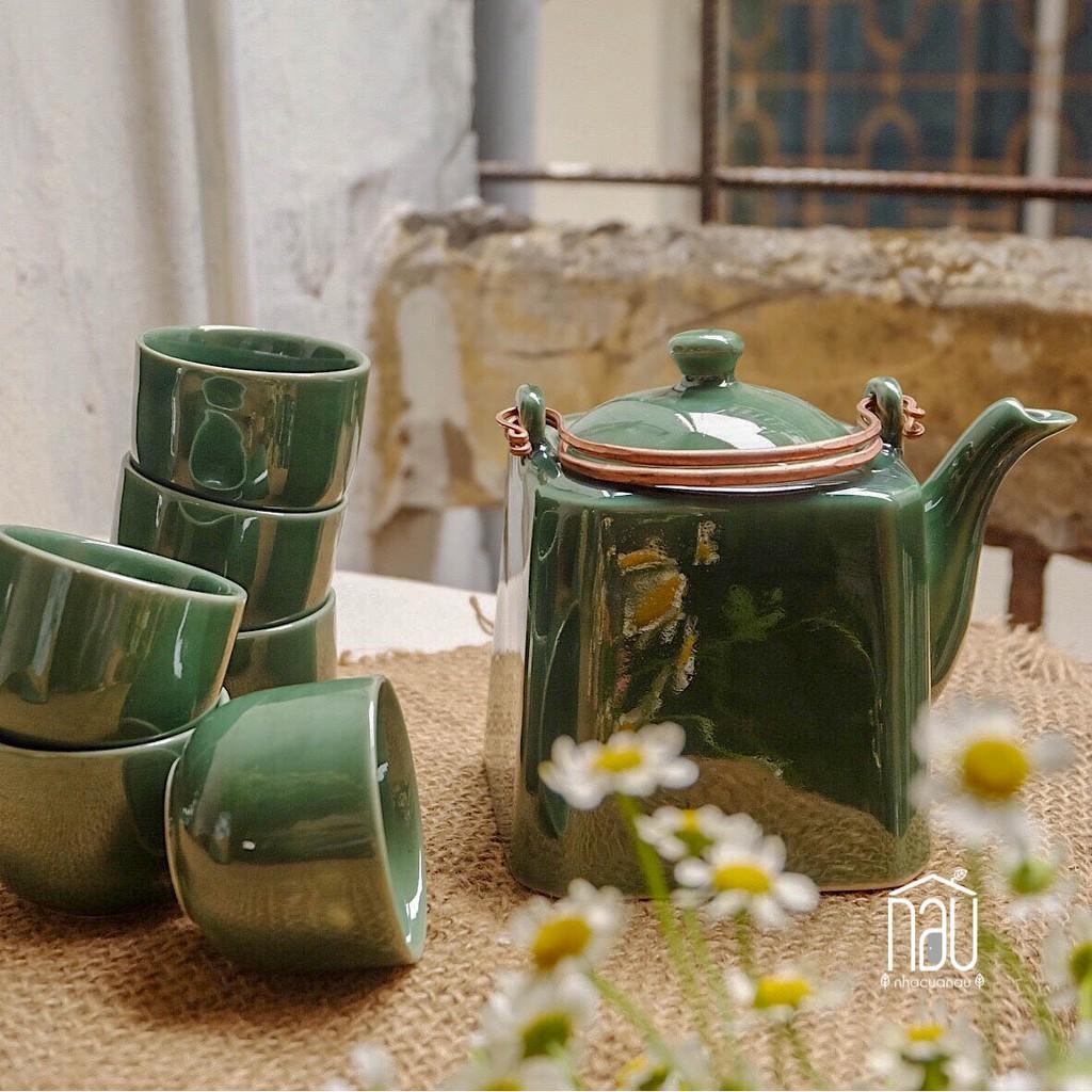 Bộ ấm chén trà, bộ bình trà men bóng sang trọng - gốm sứ truyền thống Bát Tràng thích hợp tặng biếu, tân gia