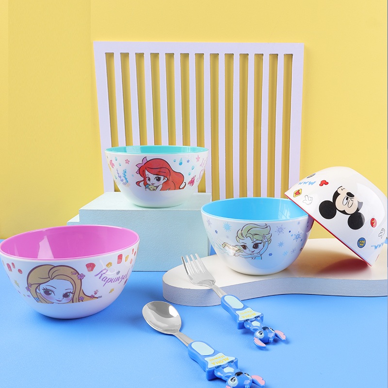 Chén tô tròn ăn dặm Disney nhựa melamine mới 2022 hình Elsa Frozen màu xanh cho bé