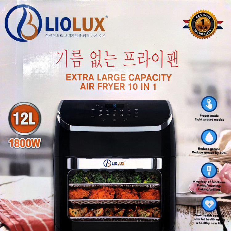 Nồi chiên không dầu điện tử Liolux LIO-316, Lò chiên không khí dung tích 12L khay nướng 2 tầng, màn hình cảm ứng - Hàng chính hãng