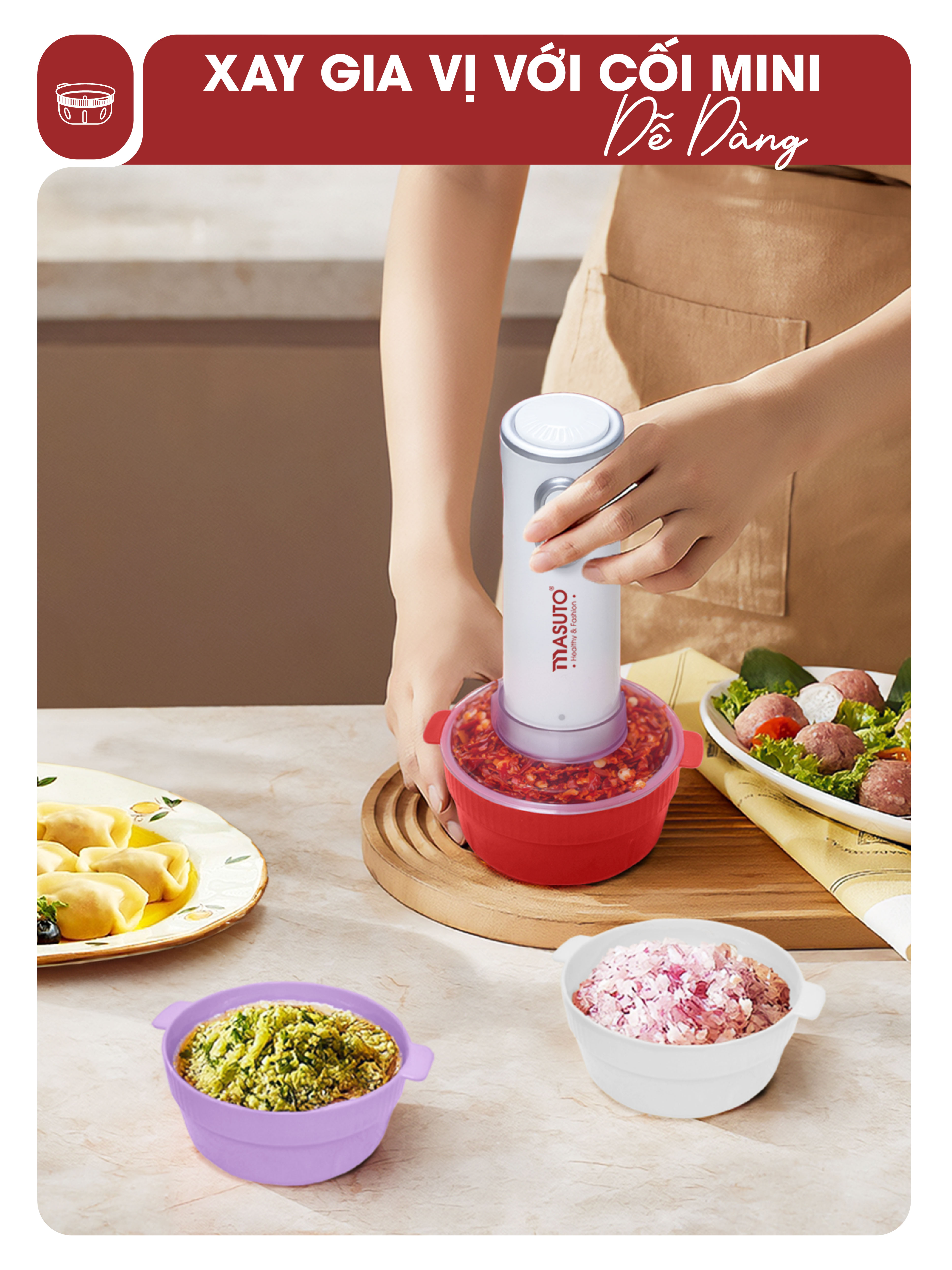 Máy xay thịt đa năng Masuto Fivestar 1L cối thủy tinh, tặng cối xay hạt xay gia vị, xay khỏe siêu nhanh nhuyễn mịn - Hàng chính hãng