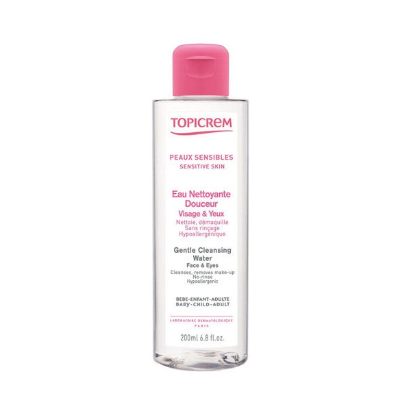 Nước rửa mặt, tẩy trang mặt và mắt dịu nhẹ Gentle Cleansing Water Face & Eyes - Topicrem