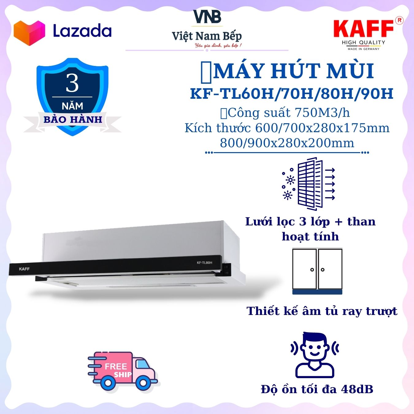 Máy hút mùi âm tủ inox phối kính 700mm KAFF KF_TL70H Tặng bộ lọc than thay thế _ Hàng Chính Hãng