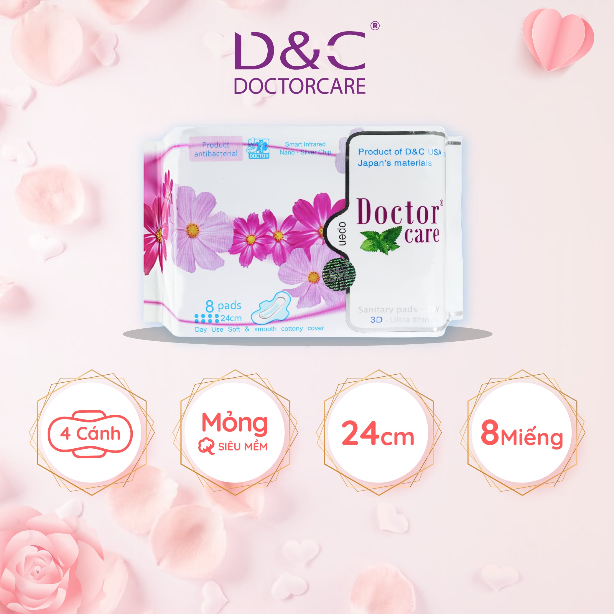 Băng vệ sinh thảo dược Doctor Care ban ngày 24cm the mát tự tin cả ngày dài