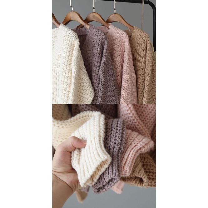 Áo khoác len cardigan croptop nhiều màu cổ V dệt kim dáng rộng cho phái nữ hàng Quảng Châu chất đẹp H-24