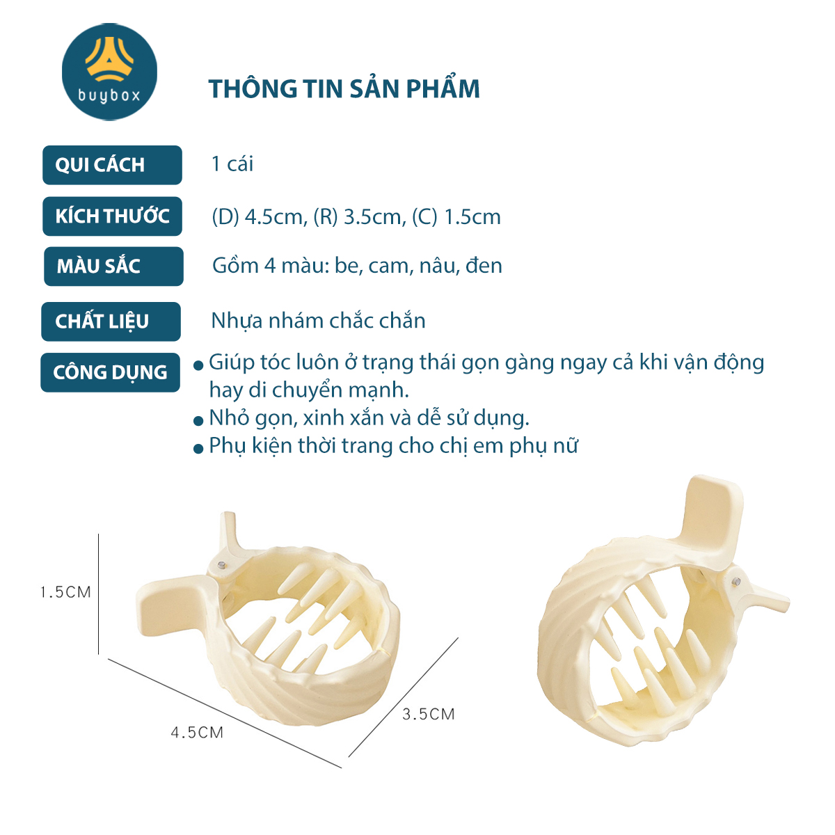 Combo 4 kẹp tóc kiểu Hàn Quốc nhiều màu sắc, thiết kế dễ thương, năng động - Buybox - BBPK268