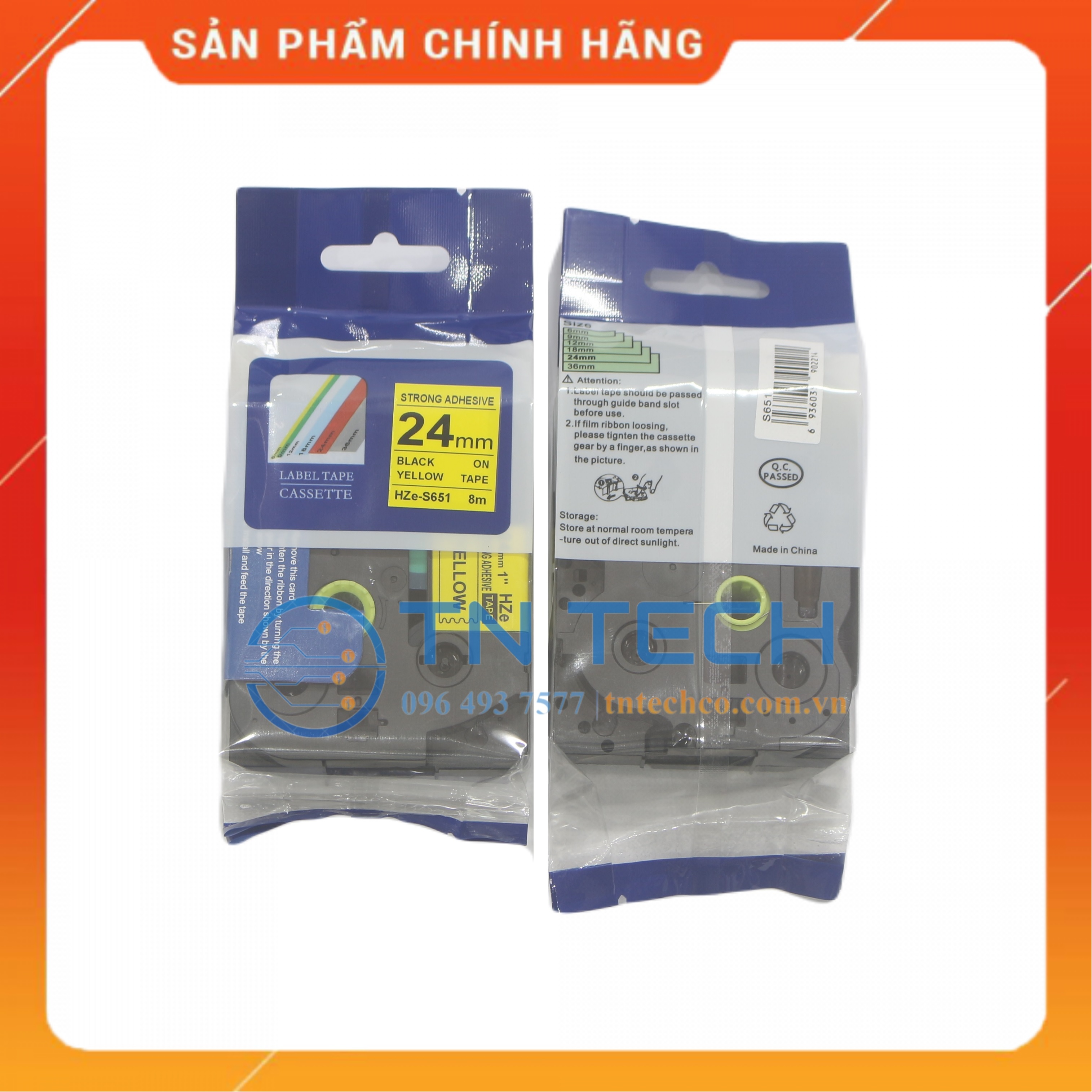 Nhãn In HZE-S651 - Đen nền vàng 24mm x 8m - Dùng cho máy in BROTHER - AIMO - PUTY [Hàng nhập khẩu]