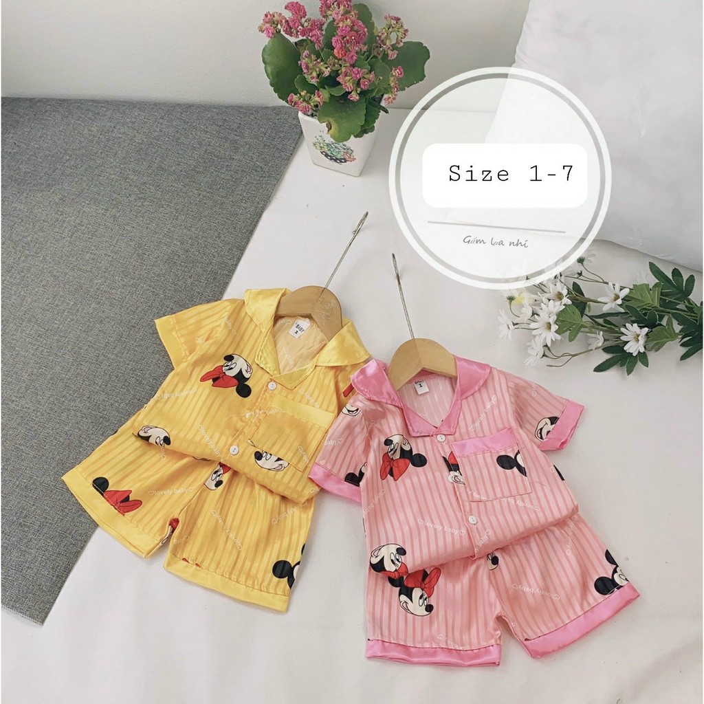 Đồ bộ bé gái, bộ pijama cho bé gái size 5-15kg chất lụa satin mềm mát