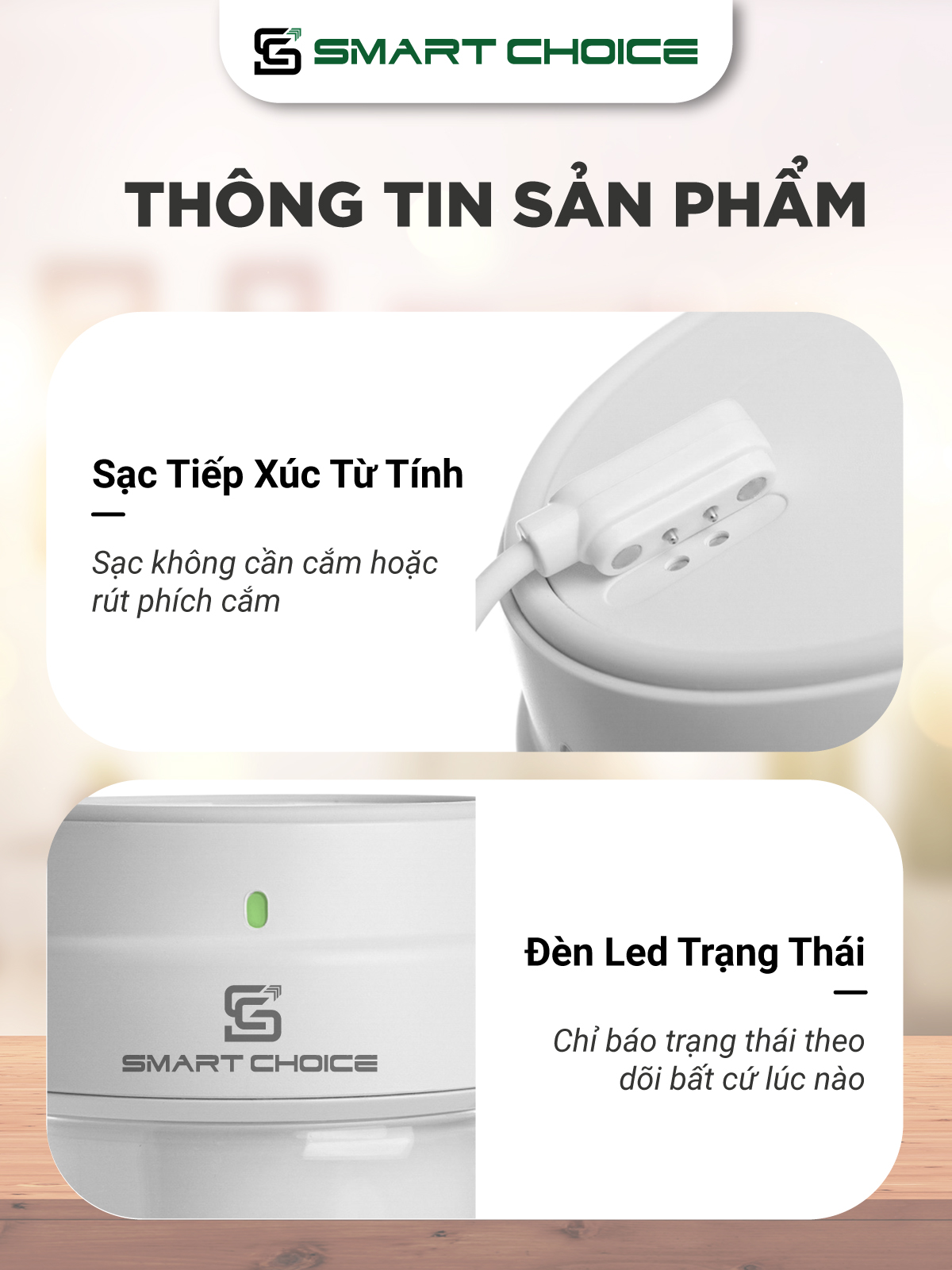 Máy Xay Sinh Tố Cầm Tay SmartChoice Hàng Chính Hãng SCG-ST001 Pin Sạc, May Xay Hoa Quả Mini 70W 400ml 3 Lưỡi