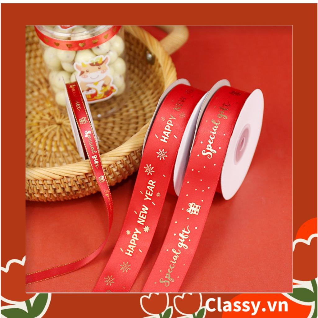 Ruy băng Classy vải sợi poly dài 01MÉT, dệt chữ chủ đề lễ hội, màu đỏ Q958