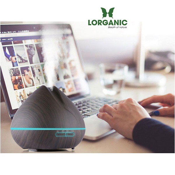 Máy khuếch tán/ máy xông tinh dầu Quả đào gỗ nâu Lorganic FX2025 + tinh dầu sả chanh + tinh dầu cam Lorganic