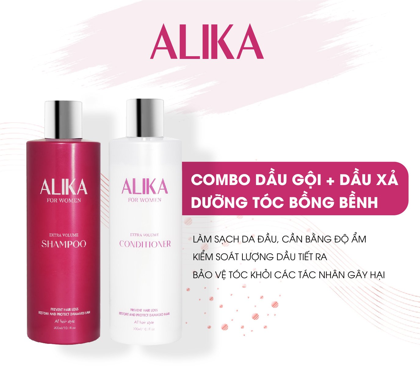 Dầu Gội Alika for women, Ngăn Rụng Tóc Gàu Ngứa Da Đầu , Dưỡng Mọc Tóc Mềm Mượt , Chai 300ml