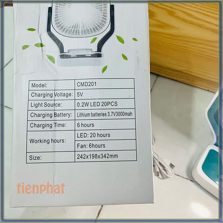 Quạt Tích Điện Có Đèn Chiếu Sáng Portable Fan CMD201 (đèn-quạt-sạc sdt)