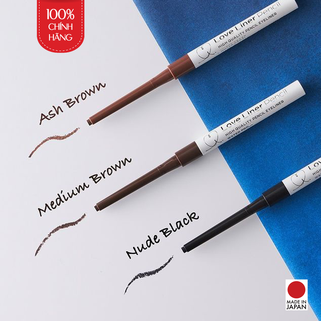 Bút Chì Kẻ Viền Mắt Nhật Bản Love Liner Pencil Eyeliner Ash Brown Màu Nâu Tro, Bột Mịn, Chống Mồ Hôi, Kiềm Dầu