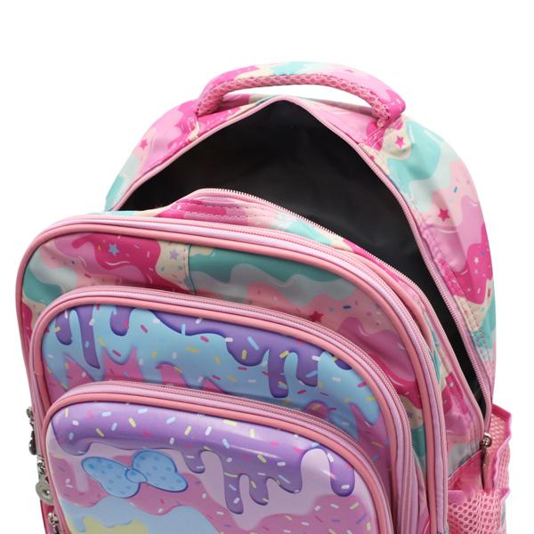 Ba Lô Học Sinh Cần Kéo 3 Ngăn - Hình Kem Mặt Cười - Hong Sheng 2021 - Màu Hồng