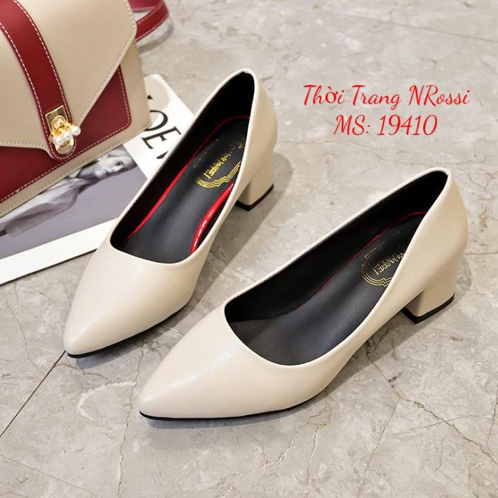 FREESHIP Giày công sở gót vuông 5 phân màu trắng big size 40 41 42 43 44