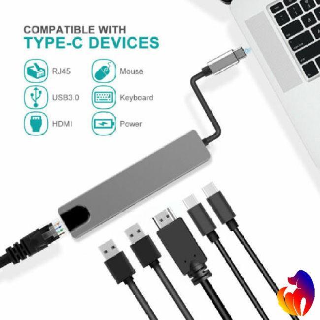 Bộ Hub Chia Cổng Usb Type C Rj45 4k Hdmi Usb 6 Trong 1