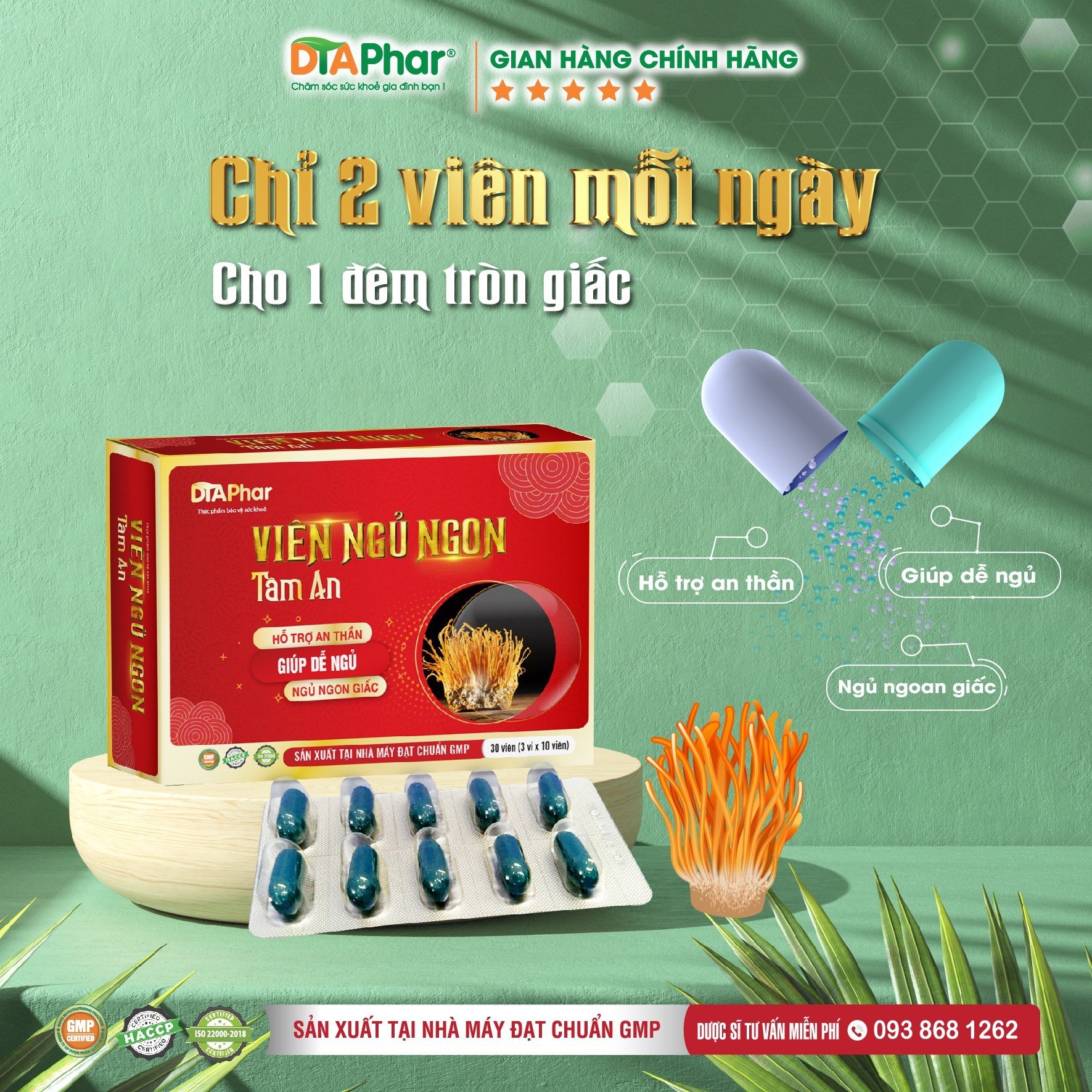 Viên ngủ ngon Hỗ trợ giảm mệt mỏi do kém ăn thiếu ngủ Hộp 30 viên Tâm An Pharma