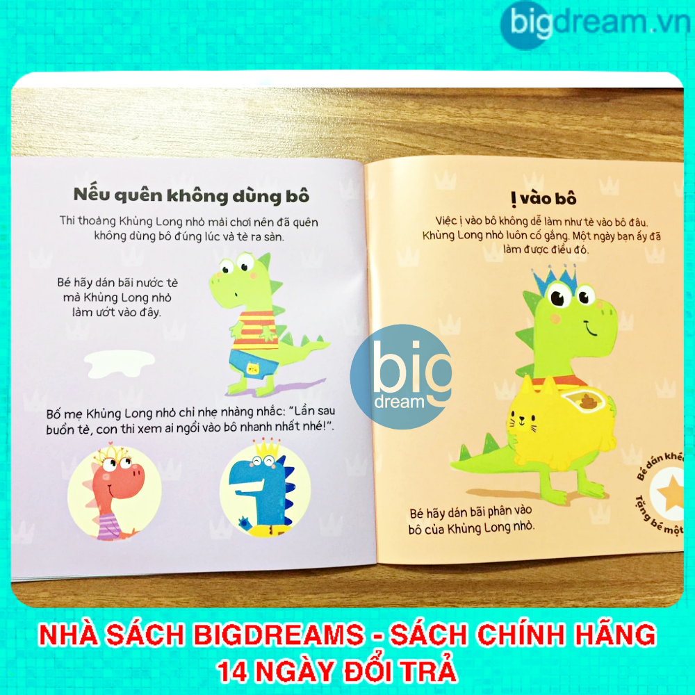 Sách bóc dán thông minh cho bé - Khủng long nhỏ Cái bô bỏ bỉm, bỏ bỉm! - Tặng hình ghép, hình dán và thước đo chiều cao