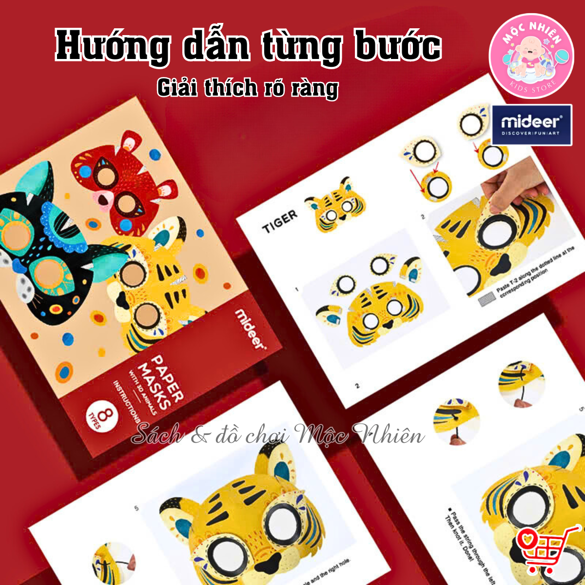 Đồ Chơi Stem Thiết Kế Mặt Nạ Giấy Hình Động Vật 3D cho bé - Animal Paper Masks Mideer