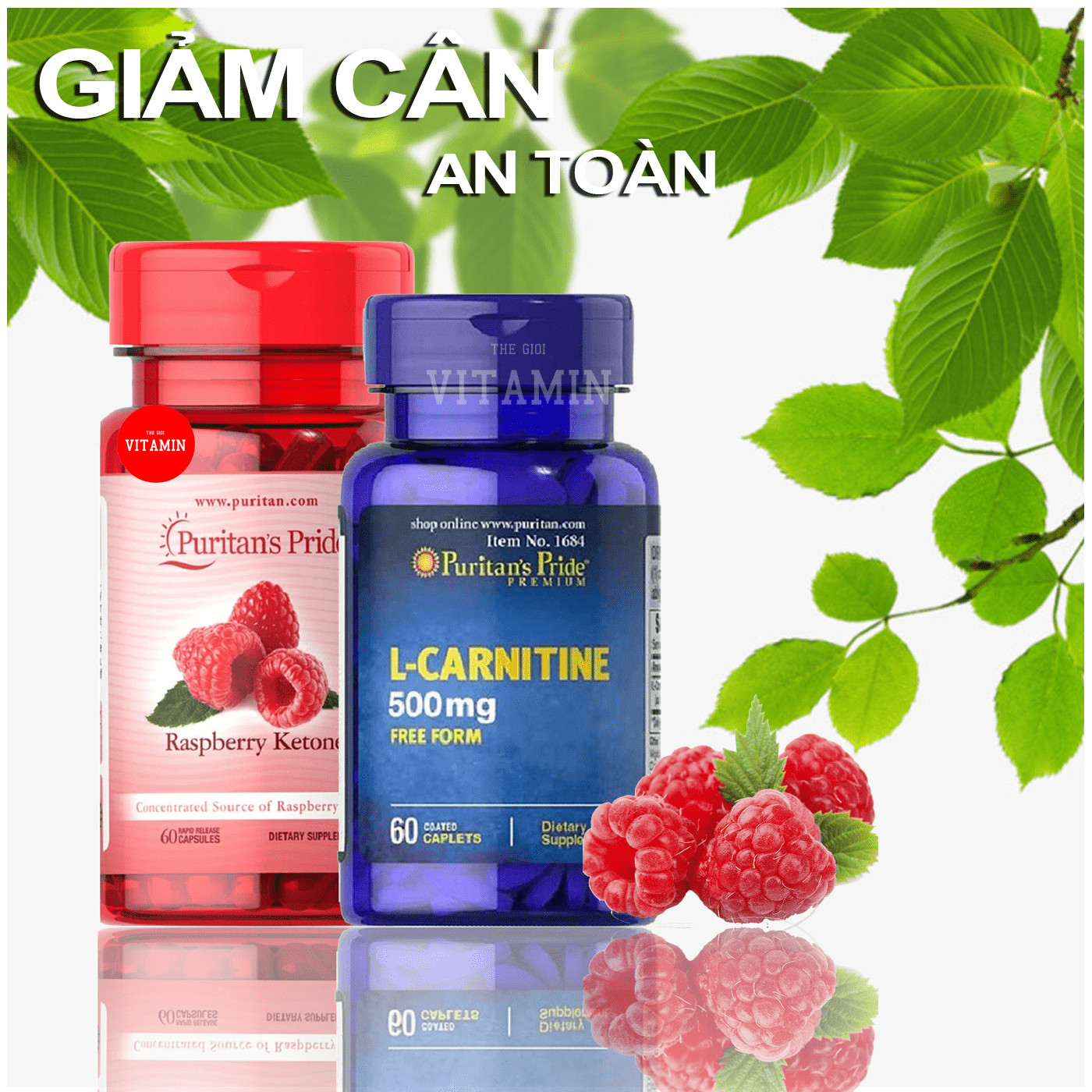 Combo hỗ trợ giảm cân TỰ NHIÊN Raspberry ketone& L-carnitine cho cơ địa khó giảm